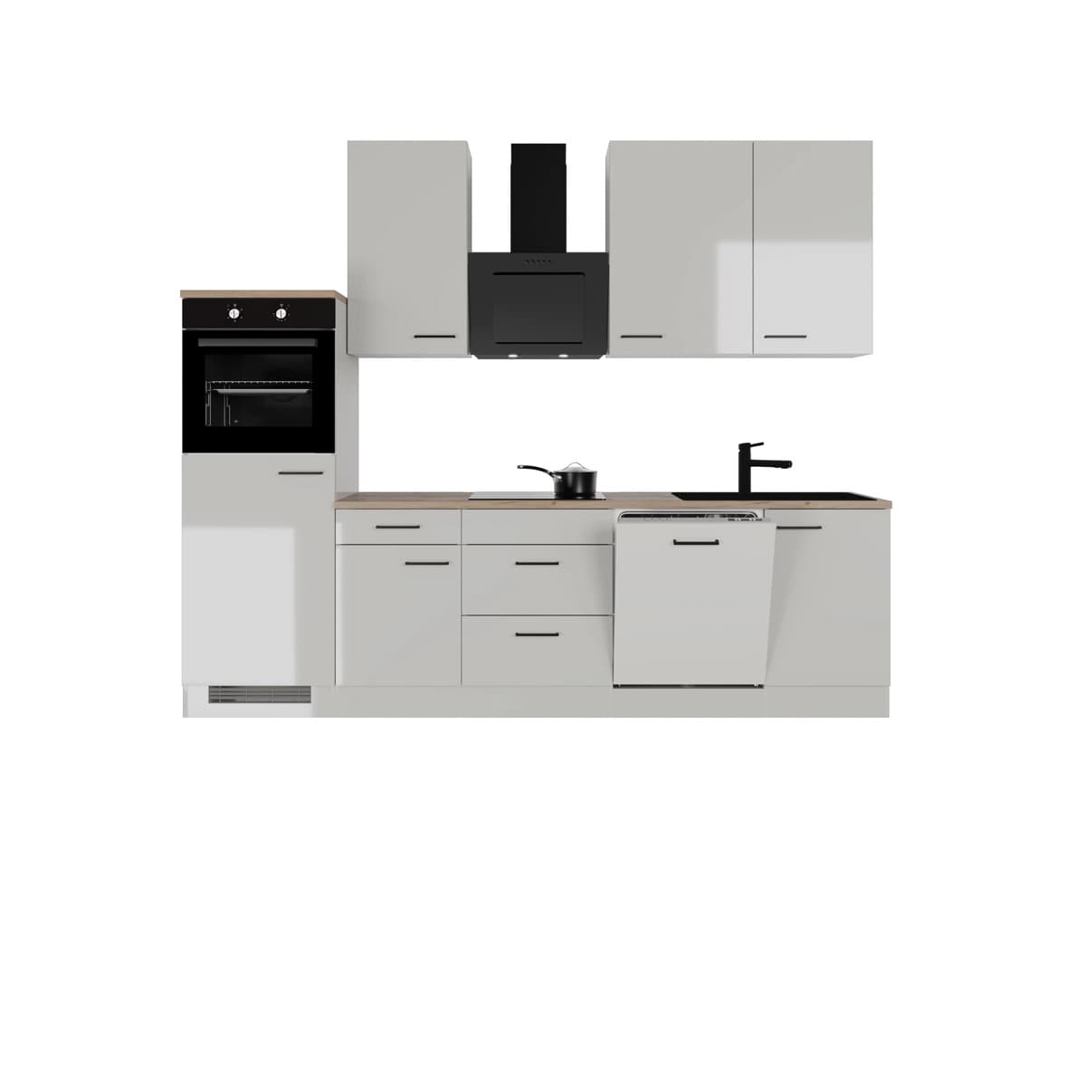 Cocina lineal Flex-Well Exclusiv Lund · 280 cm · gris claro brillante y gris humo