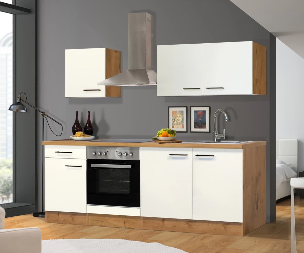 Cocina lineal Flex-Well Exclusiv Vintea · 210 cm · magnolia y roble