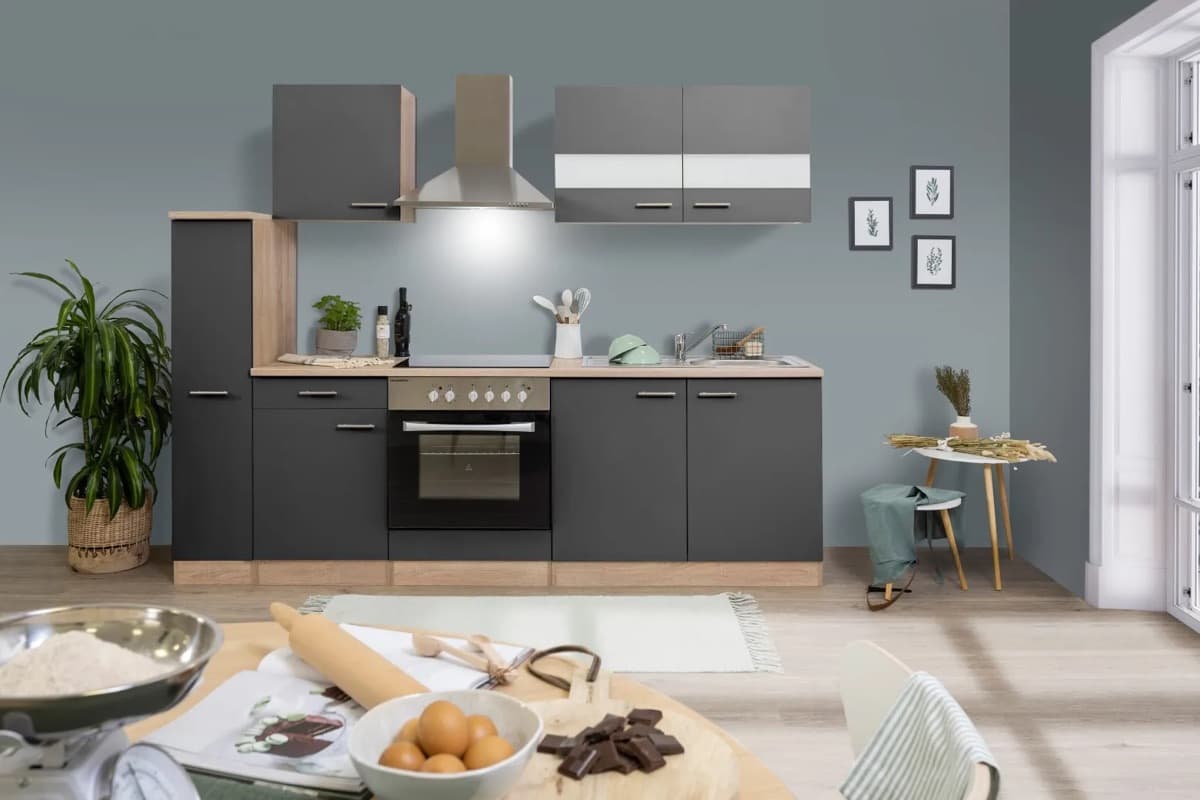 Cocina lineal Respekta KB240ESGC · 240 cm · gris y roble