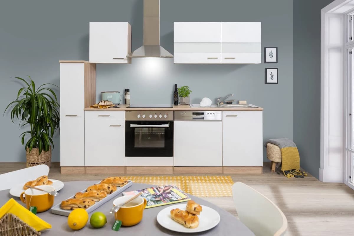 Cocina lineal Respekta KB250ESWC · 250 cm · blanco y roble, brillo