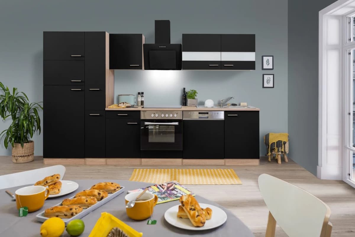Cocina lineal Respekta KB310ESSCGKE · 310 cm · negro y roble aserrado