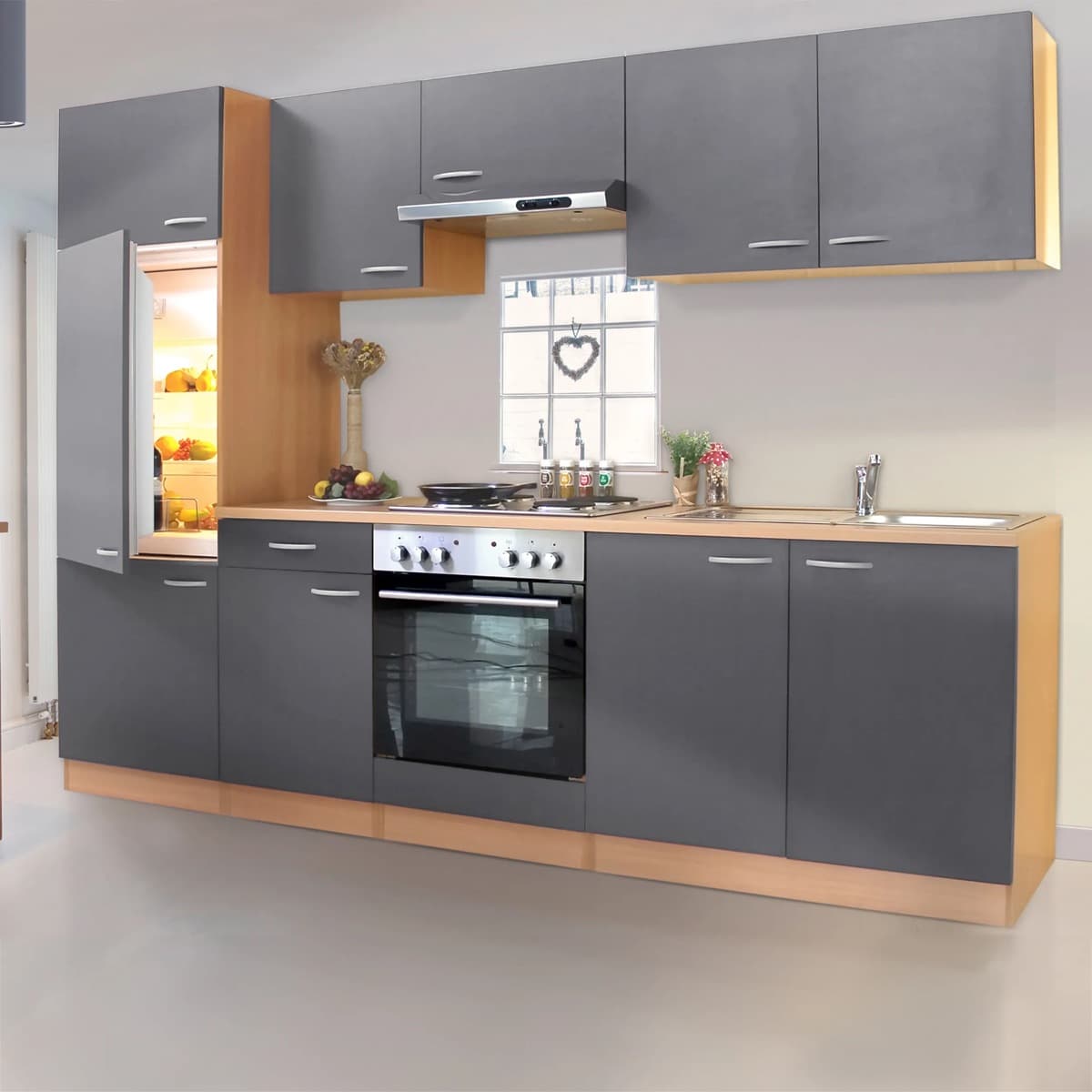 Cocina lineal Respekta LBKB270BG · 270 cm · gris y haya